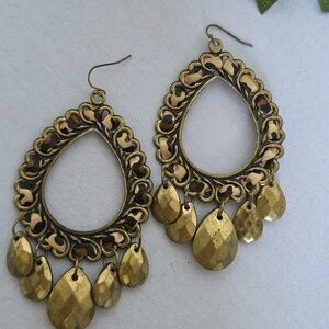 Large Statement Gold Teardrop Animal Print Earrings